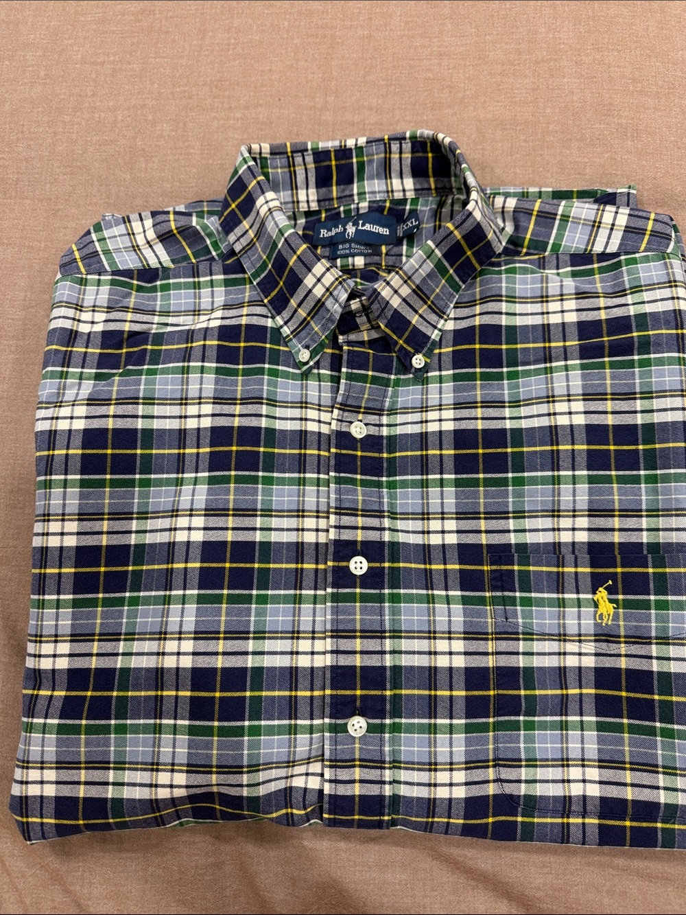 Ralph Lauren Navy, Green & White Plaid Button-Down Shirt